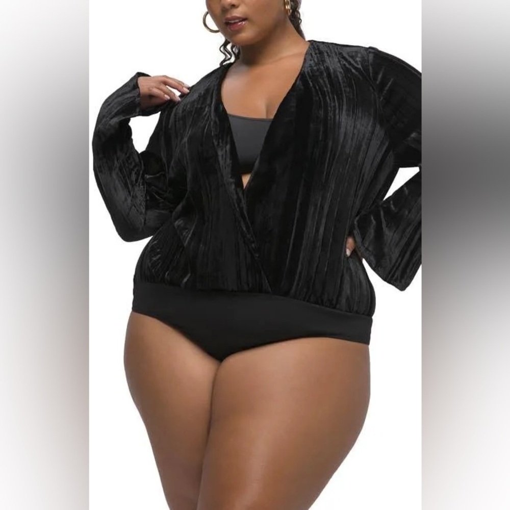 Good American Crushed‎ Velvet Wrap Thong Bodysuit